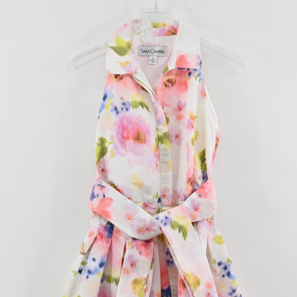 Sara‎ Campbell Floral Fit Flare Dress Womens Size 6 White Pink Watercolor Garden - Picture 9 of 13